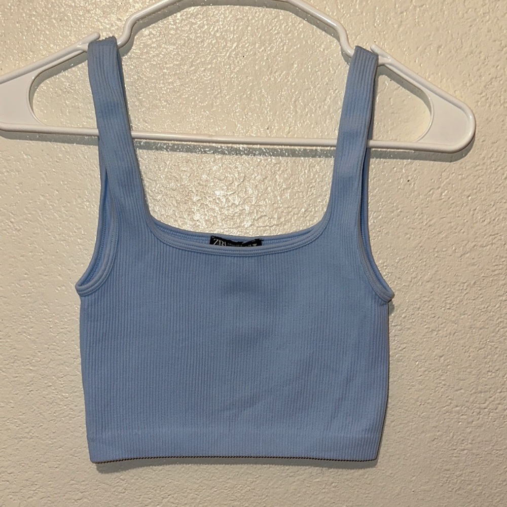 Zara Light Blue Ribbed Crop Top